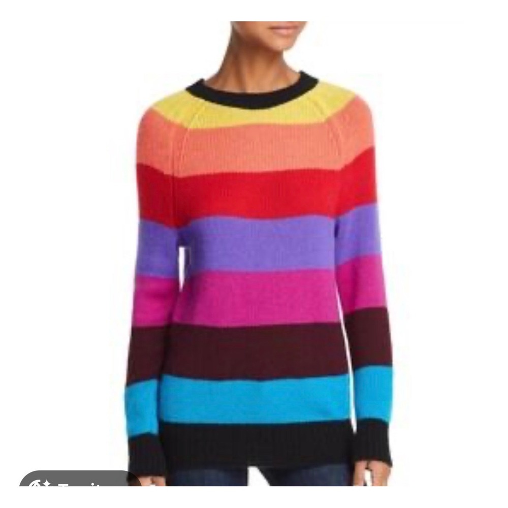 AQUA Cashmere Rainbow Striped Crew Neck Sweater Small